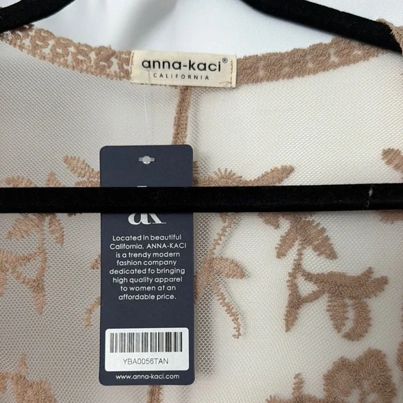 Sheer Embroidered Kimono Duster - Tan - Picture 2 of 9